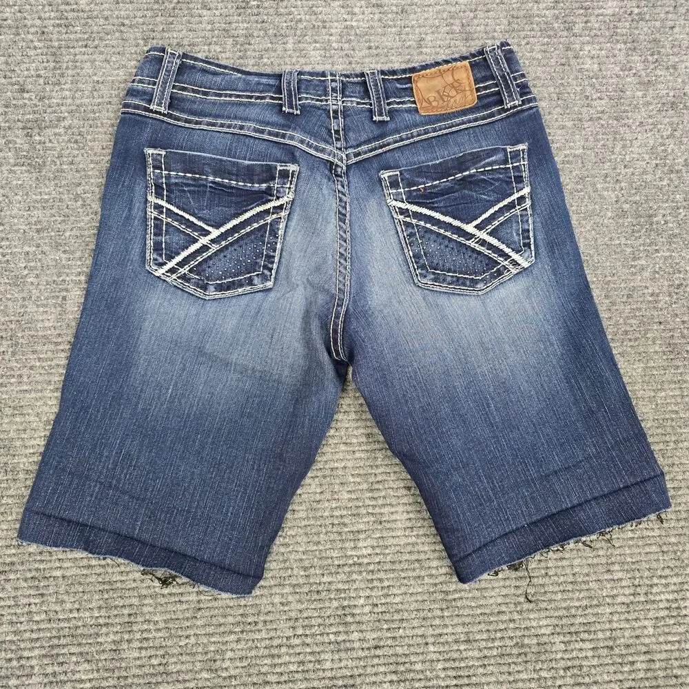 BKE Wendi Womens 26 Dark Wash Denim Bermuda Cutoff Shorts Rhinestone Stretch